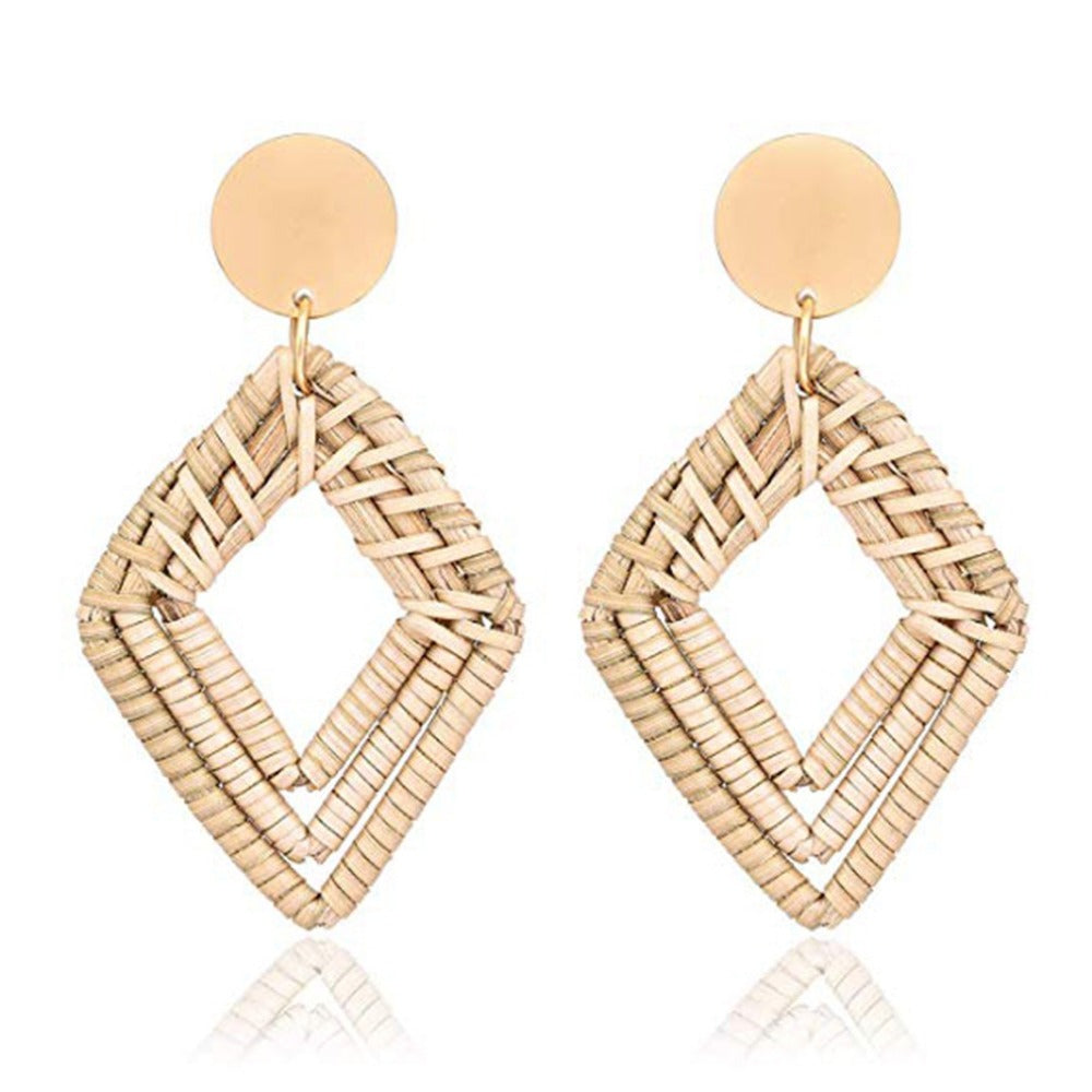 Wholesale Retro Geometric Beach Holiday Exaggerated Rattan Earrings